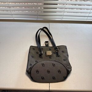 Dooney & Bourke Black and Gray Signature Shoulder Bucket Tote